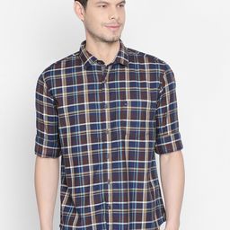 Basics Men Navy Blue Slim Fit Tartan Checks Checked Casual Shirt-image-69