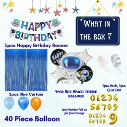 groovy dudz 5th Space Theme Birthday Decoration pastel blue blue orange balloon image 2