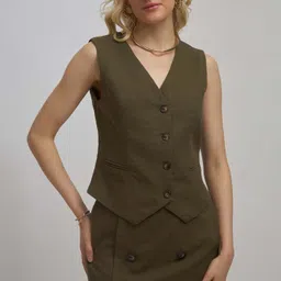 virgio Solid Women Waistcoat image 3