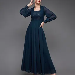 miss chase Women Maxi Dark Blue Full Length Dress-picture-12