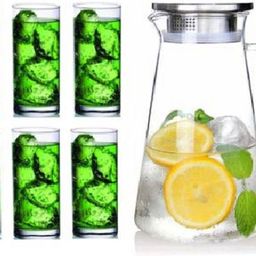 dulariya Water Juice glass jug set jug capacity 1800ml glass capacity 300 ml(Pack of 7) Jug Glass Set-picture-19