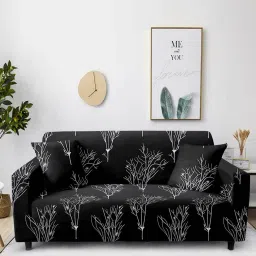 cortina Black Floral Polyester (1Pc) Seater Sofa Cover image 1