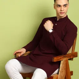fubar Men Solid Cotton Blend Straight Kurta image 5