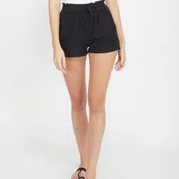 Solid Women Black Basic Shorts-image-1