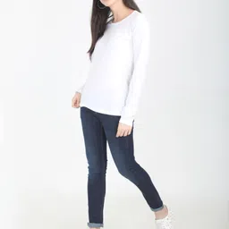 fleximaa Women Solid Round Neck Pure Cotton White T-Shirt image 5