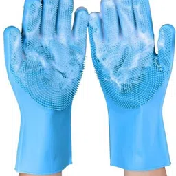 Silicone Dish Washing Hand Gloves for Dishwashing,Pet Grooming,Car, Bathroom Wet and Dry Glove-image-1