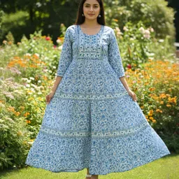 Floral Print Cotton Blend Stitched Flared/A-line Gown-image-43