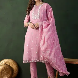 Sangria Embroidered Pure Cotton Straight Kurta With Trouser & Dupatta Set image 2