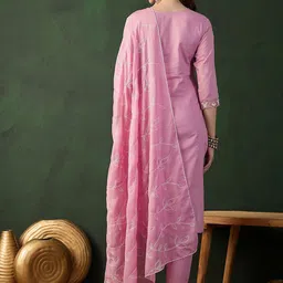 Sangria Embroidered Pure Cotton Straight Kurta With Trouser & Dupatta Set image 5