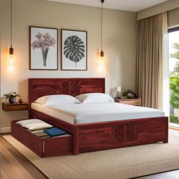 woodsworth from pepperfry Tourconing Sheesham Wood Queen Size Bed In Honey Oak Finish With Drawer Storage-picture-13