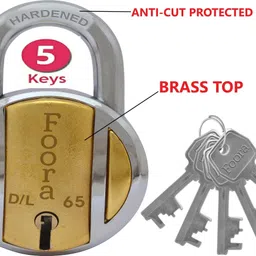 foora Lock Brass Top Round 65mm with 5 Keys Padlock, Padlock-picture-11