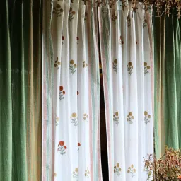 peepul tree Cozy Haven Handwoven Cotton Striped Curtain in Beige 9ft Pack of 2 image 2