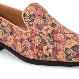House Of Pataudi Men Pink Embroidered Fabric Ethnic Slip On Mojaris Mojaris For Men-picture-12