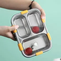 moira international Compartment -3 Sealed Leak Proof Stainless Steel For Kid's & Adult_B223 3 Containers Lunch Box image 3