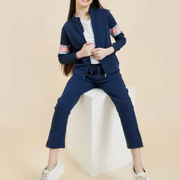 Sweet Dreams Girls Navy Blue & Pink Solid Tracksuit-picture-17
