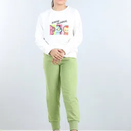 AWW HUNNIE Girls Graphic Printed Round Neck Sweatshirt & Mid-Rise Joggers-image-10