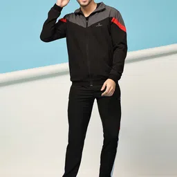 Dpassion Colourblocked Mock Collar jacket & Mid Rise Track Pant-image-11