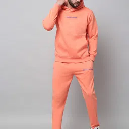 GRIFFEL Men Peach-Coloured Solid Hooded Tracksuits-image-60