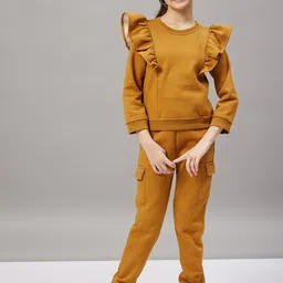 Stylo Bug Girls Mustard-Yellow Solid Tracksuits-image-59