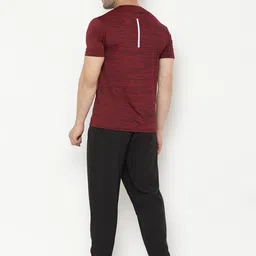 CHKOKKO Men Maroon & Black Self Design Tracksuit image 2