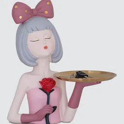 royaloak Serving Lady Figurine Polyresin Multi Colour Glossy Finished Blush image 4