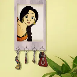 999store Lady Face Grey MDF 4 Hooks Key Holder image 1