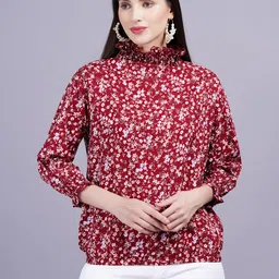 jc4u Casual Regular Sleeves Printed Women Maroon Top image 3