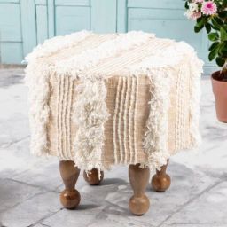 ikiriya Louisville Round Seating Stool With Frges Upholstery In Beige Color-picture-42