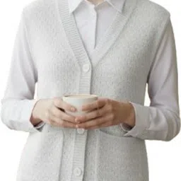 Men Solid V Neck White Sweater-image-5