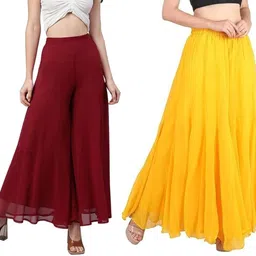 Pack of 2 Women Flared Maroon Georgette Trousers-image-36