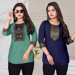 fsr Pack of 2 Women Solid Cotton Blend A-line Kurta image 1