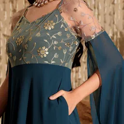 miss chase Women Fit and Flare Blue Maxi/Full Length Dress image 5