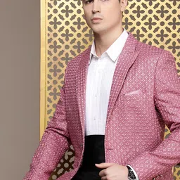 house of pataudi Men Self Design Single Breasted Party Blazer image 2
