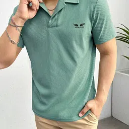 eyebogler Men Printed Polo Neck Polyester Light Green T-Shirt image 2