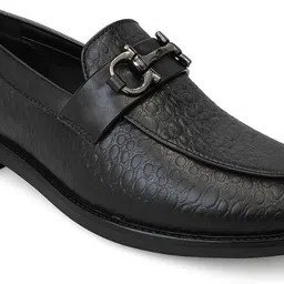 Shoecide Men’s Black Textured Loafers with Metal Buckle – Formal & Casual Wear Loafers For Men-picture-19