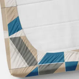 yaakholic Blue Geometric 240 TC Cotton Blend Fitted King Sized Bedsheet With 2 Pillow Covers image 3