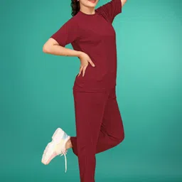 sakarmaa Women Top & Pyjama Set Maroon Solid image 3