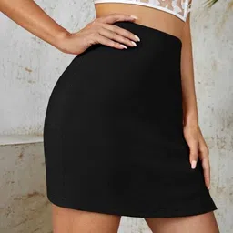 sagar fashion Women Solid Pencil Black Skirt image 3