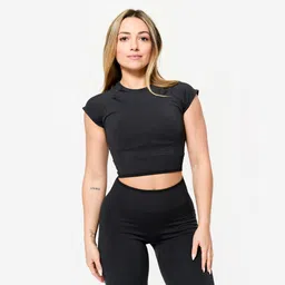 domyos Women's Seamless Weight Training Crop Top - Black-picture-24