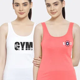 Friskers Women Pack of 2 White & Peach Printed Tank Tops-picture-38