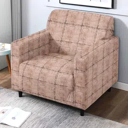 cortina Beige Polyester Abstract (1Pc) Seater Sofa Cover image 1