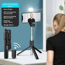 GETGETO Selfie Stick Tripod with flash light and Extendable Phone Stand with Bluetooth Tripod, Monopod Kit, Tripod Kit image 2
