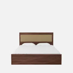 mintwud from pepperfry Yuko Upholstered King Size Bed in Columbia Walnut Finish with Hydraulic Storage image 4
