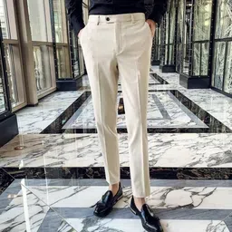 fubar Men Slim Fit Cream Viscose Rayon Trousers image 1