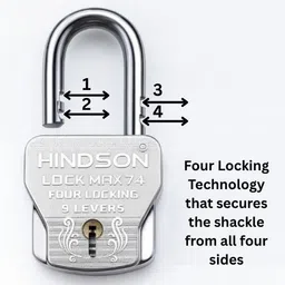 hindson 4 Locking 9 Lever 74mm Big Padlock with 8 Key Lock for Door Gate Home & Shutter Padlock image 3