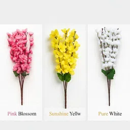 hokira Bright Multi-Shade Flower Bunch | Real-Touch Artificial Decoration Pink, Yellow, White Cherry Blossom Artificial Flower image 5