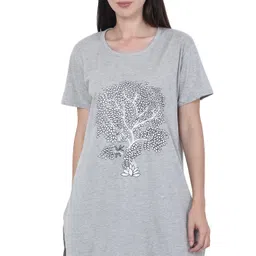 ramya collection Women Printed Round Neck Cotton Blend Grey T-Shirt-picture-13