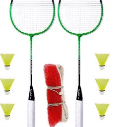 cloverbyte Booster Badminton Set Of 2 Piece Badminton Racquet with 6 Piece Nylon Shuttle and 1 piece of badminton net Badminton Kit image 2