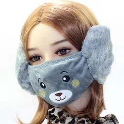 zuru bunch Kids/Kiddies 2 in1 Reusable Teddy Bear Face Mask With Warm Plush Earmuffs - Grey Ear Muff-picture-19