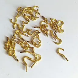 uapan Brass Plated J Hook Screw Eye Shape, Self Tapping Hooks (1 Inch, 25) Hook 25 image 3